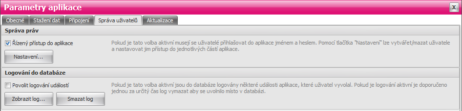 106 Připojení SMTP server pro posílání emailů Nastavení připojení k SMTP serveru pro odesílání e-mailů. Bližší informace jsou v kapitole SMTP.