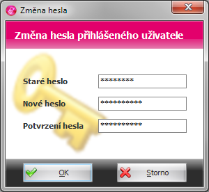 Nástroje 6.5 111 Změna hesla Změna hesla aktuálně přihlášeného uživatele Funkce je dostupná pouze pokud je v parametrech aplikace povolen řízený přístup do aplikace.