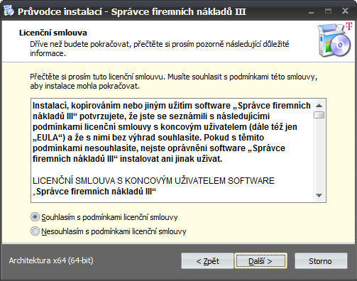 12 Instalace - krok 1 - úvodní informace 2. Zobrazí se licenční ujednání, pro pokračování v instalaci je nutné s ujednáním souhlasit.