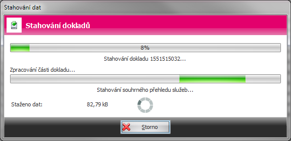 Hlavní moduly 53 Průběh stahování a importu Operaci je možné přerušit tlačítkem "Storno".