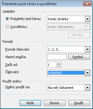 Zápatí - menu Zobrazit Záhlaví a zápatí - číslo stránky, prázdné stránky a stránky s orientací na šířku se záhlavím ani zápatím neopatřují - písmo: Times New Roman, 12 bodu, proložení znaků normální