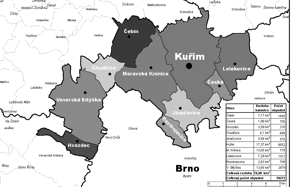 Obr.9.2 Mapa správního obvodu obce s rozšířenou působností Kuřim Zdroj: MěÚ Kuřim - http://radnice.kurim.