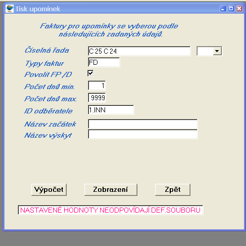 4.3. Upomínky (Faktury vydané Upomínky Výběr pro tisk upomínek) Agenda upomínek je připojena k fakturám vydaným. Cílem agendy je vystavování upomínek k pohledávkám po splatnosti.