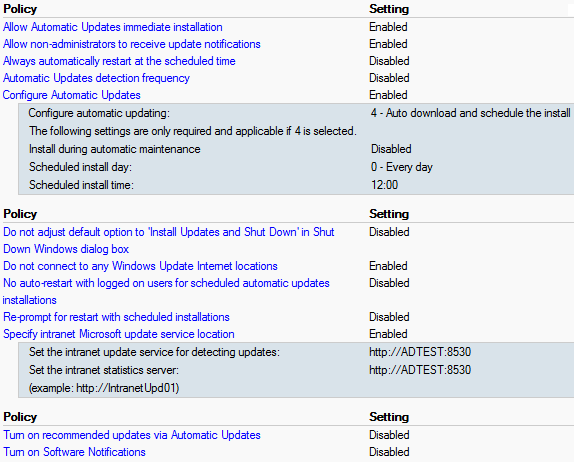 Kromě samotného nastavení WSUS je nutné provést konfiguraci skupinové politiky, která zajistí správnou interakci mezi koncovou stanicí a WSUS.