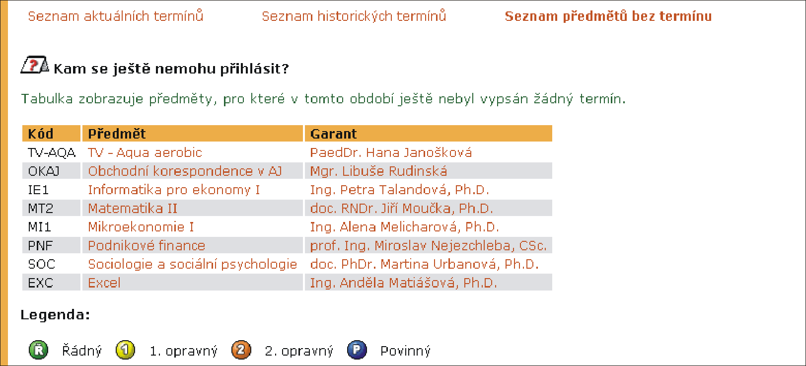 Obrázek 39 Seznam historických termínů Obrázek 40 Kam se ještě nemohu přihlásit Co už všechno proběhlo seznam všech termínů akcí, které již v tomto období proběhly.