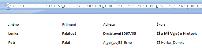 Použití tabulátoru: Pomocí klávesy TAB se při psaní textu přesouvám na požadované místo.