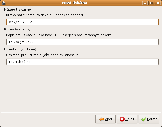 Obrázek 17: Pojmenování tiskárny Tímto je instalace hotová a jestliže všechno proběhlo správně, můžeme začít tiskárnu používat. 5.3.