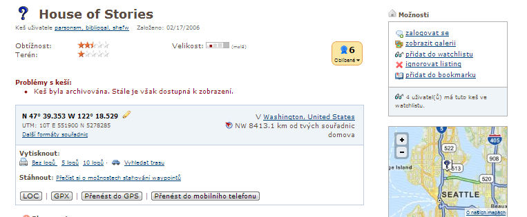 Parsons určil výchozí bod vně budovy pomocí souřadnic, které zveřejnil na oficiálních stránkách www.geocaching.com. V listingu (viz obr.