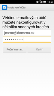 Název serveru POP3 se liší dle poskytovatele služby. Stisknutím tlačítka Další budete pokračovat v nastavení. 6.