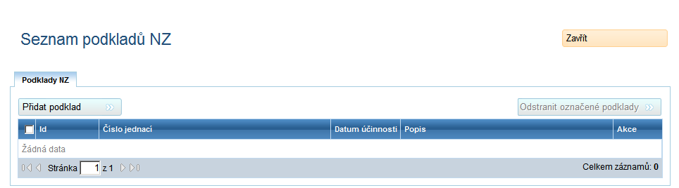 V Detailu podkladů NZ (obrazovka UNZ126) vyplňte Číslo jednací a Popis, což jsou povinné parametry. Pro uložení klepněte na tlačítko Uložit změny.