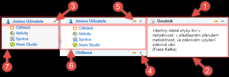 2.2.4.2. Ovládání panelu Panel je komponenta aplikace. Skládá se z hlavičky (záhlaví) [1], a dále z plochy panelu, kde je umístěn vlastní obsah [2].