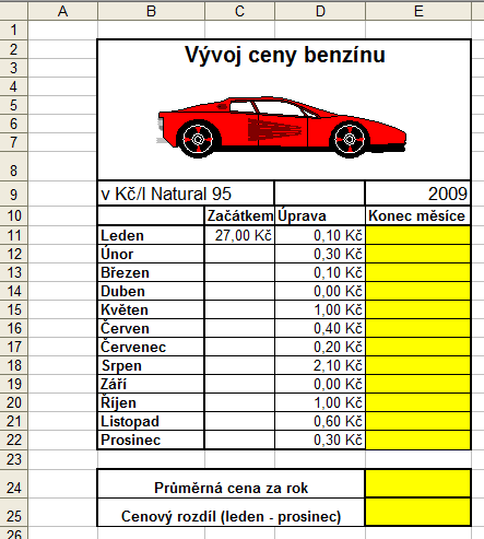 Příklad k procvičení Vytvořte tabulku a vypočtěte hodnoty ve žlutých buňkách