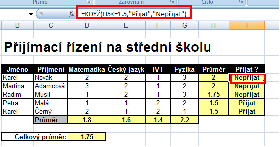 Zadání funkcí - označ buňku, do které budeš vkládat funkci - na panelu nástrojů klepni na tlačítko fx.