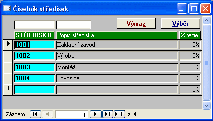 Modul Číselníky 8 1.9 Střediska Číselník je využíván na základní kartě kontaktů. Slouží k upřesnění výběru zobrazených kontaktů.