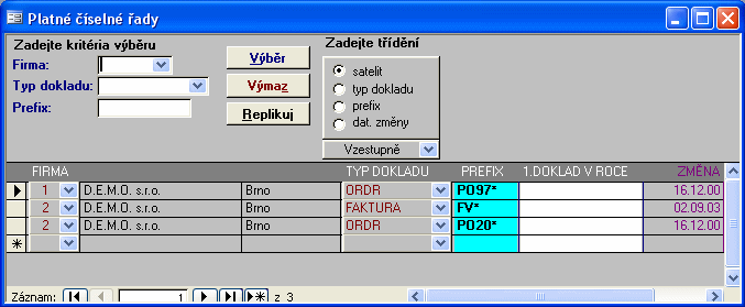 13 Modul Číselník existující číslo dokladu na číslo odpovídající řadě firmy B.