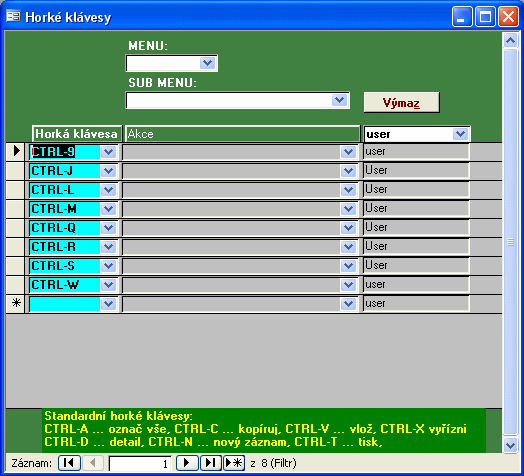 15 Modul Číselník Přehled standardně nastavených horkých kláves CTRL-A označ vše CTRL-C kopíruj do Clipboardu (Copy) CTRL-D přechod z přehledu na detail CTRL-F funkce Hledej (Find) CTRL-H funkce