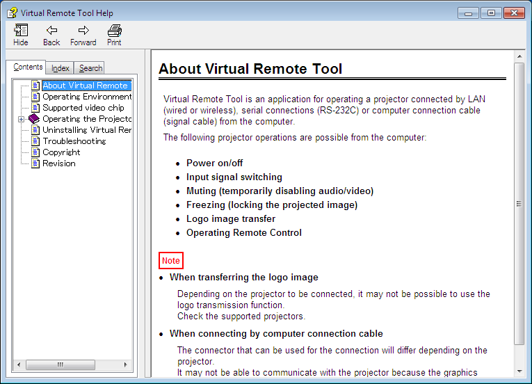 8. Pomocný software pro uživatele Ukončení programu Virtual Remote Tool 1 Klepněte na ikonu Virtual Remote Tool na hlavním panelu. Zobrazí se vyskakovací nabídka. 2 Klepněte na Exit (Konec).