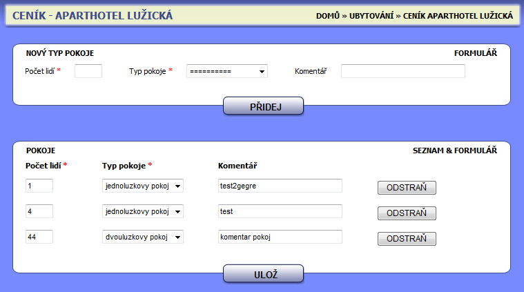 KAPITOLA 4. ANALÝZA A NÁVRH ŘEŠENÍ Návrh uživatelského rozhraní Obrázek 4-13: Návrh uživatelského rozhraní Přidání a editace produktů (typů pokoje) ubytování. 4.1.20.