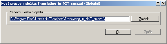 Transit poté zobrazí okno Název projektu: V tomto okně zobrazí Transit všechny dostupné projekty a jejich rozsah (globální, uživatel, zákazník).