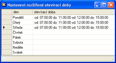 Obr. 9. Nastavení rozšířené otvírací doby Po nastavení snímačů je zapotřebí uložit nové nastavení snímačů do jednotky kliknutím na ikonu.