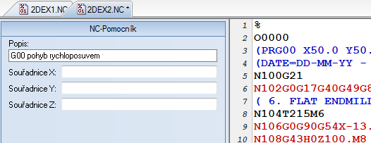38 Záložky programu Dialog Začátek a konec programu. Upravit Makro Upraví vybrané makro. Pro úpravu NC kódu ve vloženém makru (např.