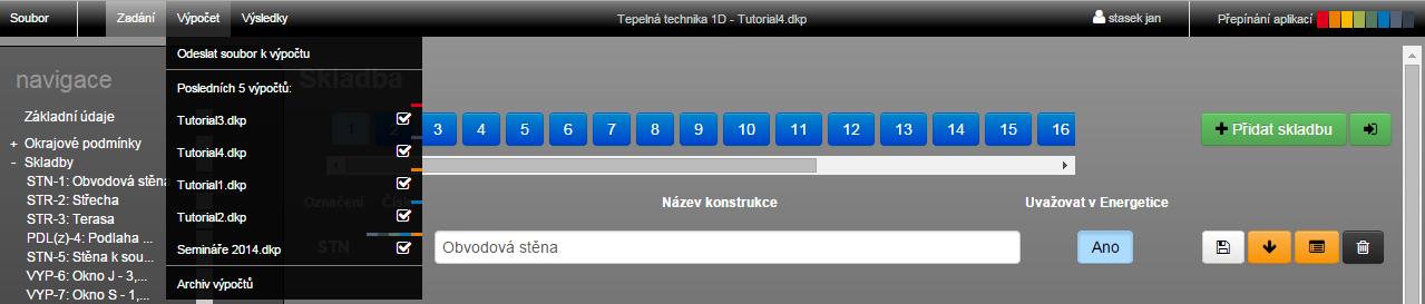 23.3. NAČTENÍ VÝSLEDKŮ Po úspěšném dokončení výpočtu je potřeba požadovaný výpočet načíst pro zobrazení výsledků. Načtení výpočtu se provádí kliknutím na název souboru v části Posledních 5 výpočtů.