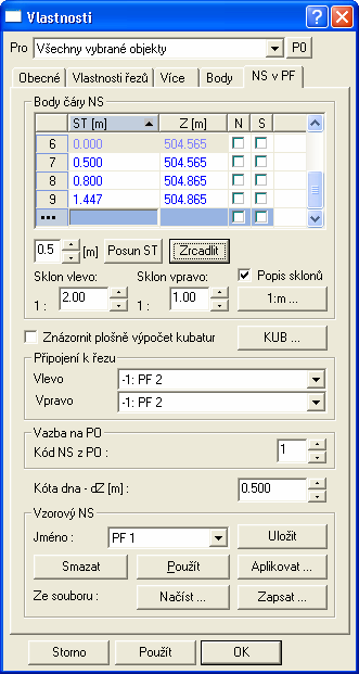 Tip 1: Řezy nového stavu lze vyexportovat do souboru v souřadnicích Y,X,Z, tlačítkem Export na záložce Vlastnosti řezů.