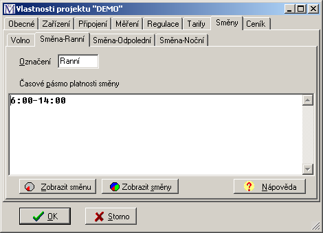 3.3.8 Nastavení pracovních směn Dle obrázku je vidět, že definování platnosti pracovních směn je velice podobné jako u tarifů v předchozí kapitole.