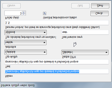 Obrázek 8. Formulář Editace služby nebo zboží Text hranice ceny - vyplňuje se u služeb, které mají typ závislosti jednotkové ceny Výčtový.