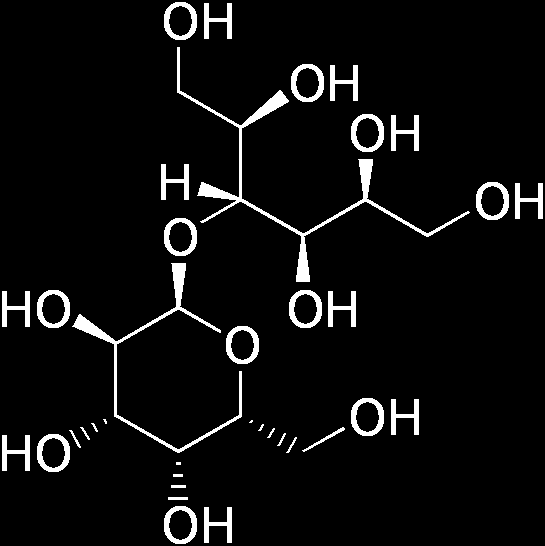 5.2.5 Laktitol (E 966) Chemický název laktitolu je 4-O-β-D-galaktopyranosyl-β-D-glukopyranosa. Nachází se v mléce všech savcŧ.