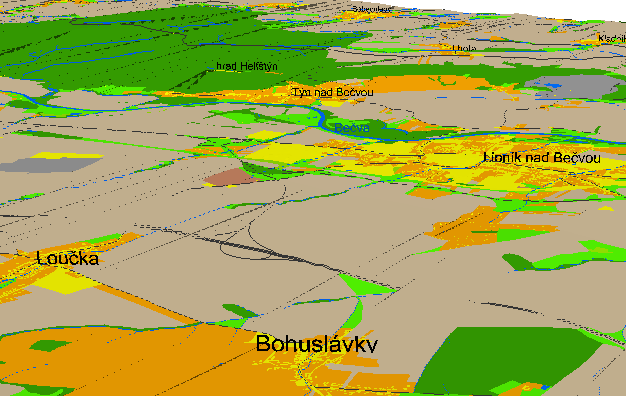 2: ArcScene. Pohled směrem na jih.