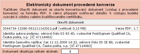 5.5.2. Vytvoření doložky Klepněte na tlačítko Připojit k výstupu ověřovací doložku.