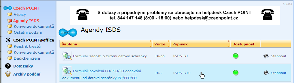 Pokud je vše v pořádku, otevře se stránka pro přihlášení do prostředí Czech POINT.