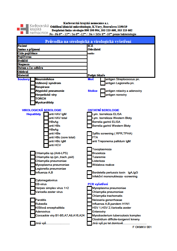 G-1 Průvodka na sérologická a