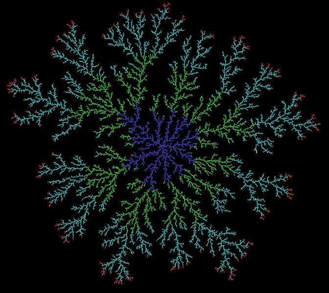 Diffusion Limited Aggregation (DLA) A DLA consisting about 33,000 particles obtained by allowing random walkers to adhere to a seed at