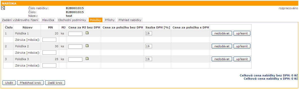 Obrázek 15 - Nabídka - Obchodní podmínky Důležité Zvláštním případem obchodní podmínky je podmínka typu Ano Ne.