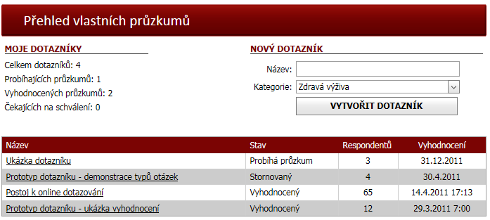 Hlavní část obsahuje pole pro zadání konkrétních respondentů. Jelikož tato aplikace neslouží jako evidence jednotlivých kontaktů, vložení respondentů se provede souhrnně do jednoho textového pole.