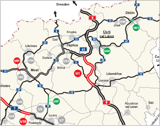 Obrázek B3: Předpokládaný postup výstavby Zdroj: ŘSD ČR, vlastní úprava. Vysvětlivky: U1 8 0805 Lovosice Řehlovice Pozn.