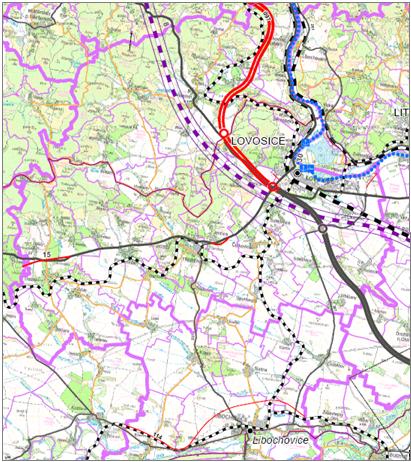 Obrázek B4: Koridor vysokorychlostní tratě územní