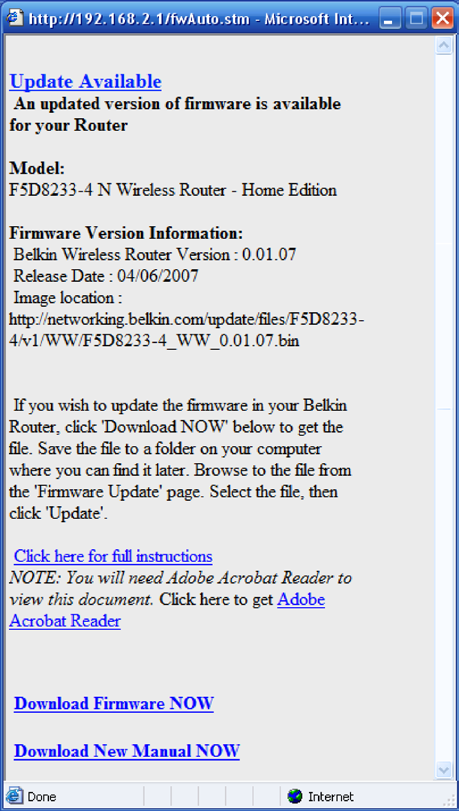 Použití webového rozhraní pokročilého uživatele Aktualizace firmwaru Společnost Belkin čas od času vydává nové verze firmwaru pro své směrovače.