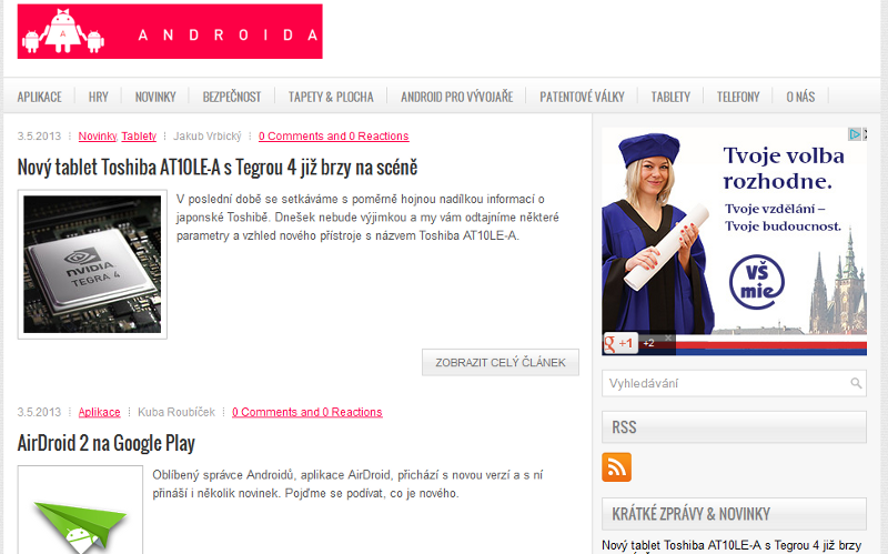 Androida.cz Zpravodajský magazín věnovaný novinkám a recenzím ze světa operačního systému Android.