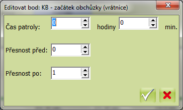 U pokročilé trasy je možné body umístit na časovou osu. Zeleně je na ose vyznačen interval, do kterého se body musí projít, aby obchůzka nekolidovala z následující.