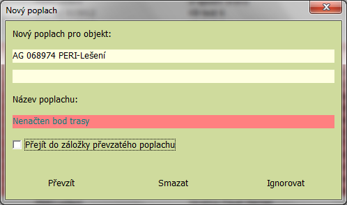 4.2.2. Karta Poplachy karta zobrazuje veškeré poplachy ze snímačů dle nastavení. Na této kartě se poplachy dále zpracovávají dle interních postupů. Aktuální poplach se zobrazí vyskakovacím oknem.