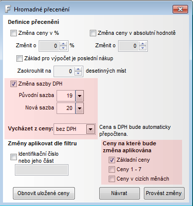 Změna sazby DPH Od verze 3.6.815 program sám změní sazby DPH na 20% a 10% při spuštění v evidenci roku 2010. Pokud tedy budete mít nainstalovánu verzi 3.6.815 nebo vyšší a přejdete do evidence roku 2010 (viz.