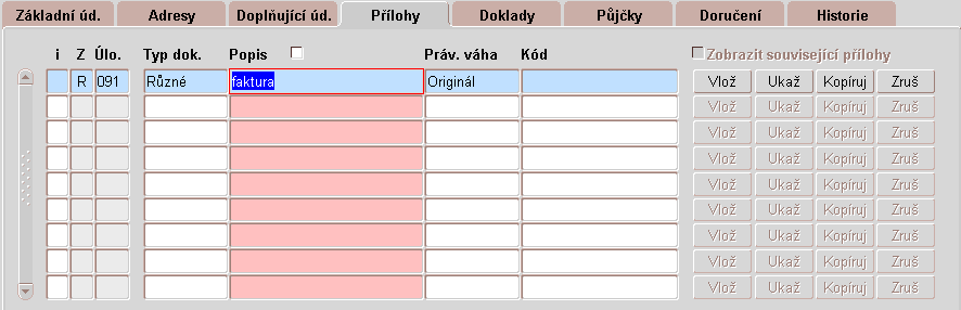 8.2.3 faktura dorazila doporučenou poštou V tomto případě k nám z podatelny dorazil v essl záznam dokumentu o doporučené poště.