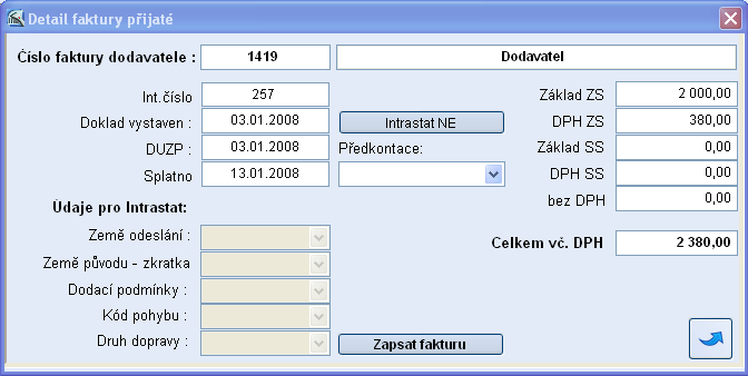 Tento obrázek nyní nelze zobrazit. Po stisknutí tlačítka Zapsat fakturu se objeví Výpis spárovaných příjemek. 5.7.2.