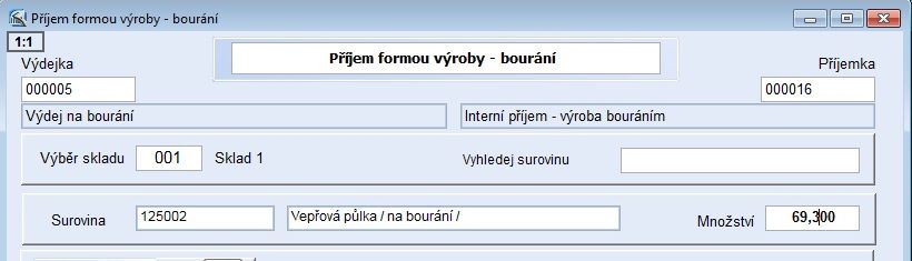 Klikneme do pole Výdejka / Příjemka a stiskneme kombinaci kláves [Ctrl]+[Enter]. Označíme Odběratele / Dodavatele a stejnou kombinací kláves potvrdíme vložení do formuláře.