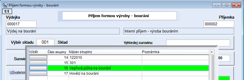 Připravíme si uživatelskou skupinu (dále US). V menu číselníky zvolíme Uživatelské skupiny zboží, založíme novou US a naplníme ji položkami. Postup pro zakládání skupiny viz. 2.7.