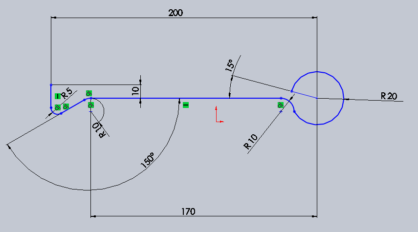 41. 42. lekce MODELOVÁNÍ S POUŽITÍM REFERENČNÍ GEOMETRIE Modelování s použitím referenční geometrie - V horní rovině nakreslíme skicu dle obrázku.skicu ukončíme.