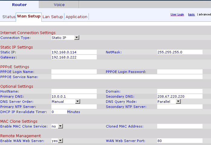 Obrázek č. 22: Náhled brána SPA2102 - záloţka Wan Setup Zdroj: Aplikace brány SPA2102, vlastní úprava. Po tomto zjištění se připojíme na bránu přes novou IP adresu.